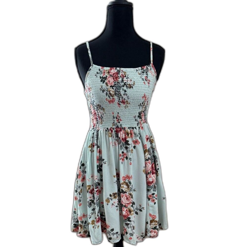 Women's Medium Blue Floral Angie Stretchy Top Mini Dress